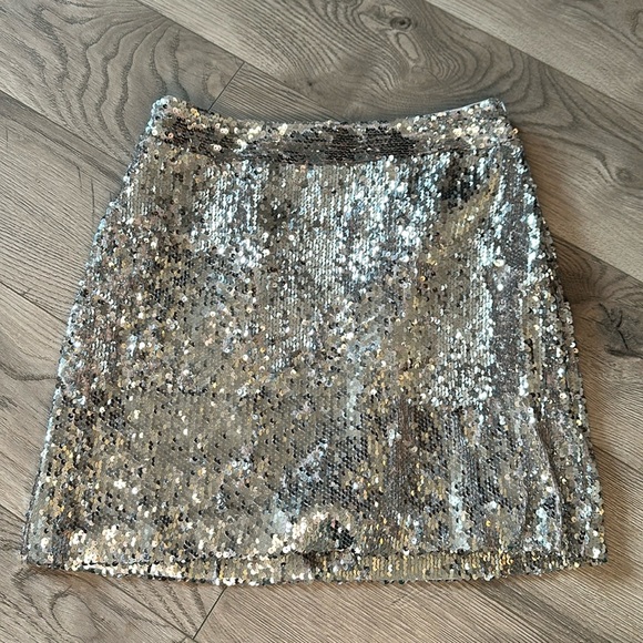 Milly Silver Sequin Midi Skirt Size 6 - Picture 1 of 2